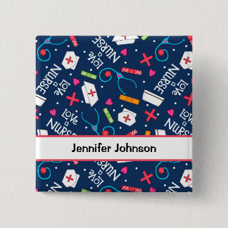Bóton Quadrado 5.08cm Ame um crachá personalizado nome dos azuis