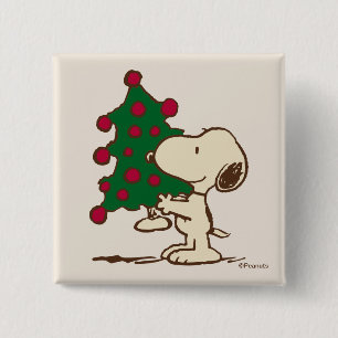 Bóton Quadrado 5.08cm Amendoins Árvore de Natal de Snoopy