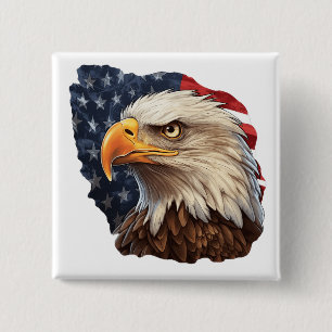 Bóton Quadrado 5.08cm American Flag Bald Eagle