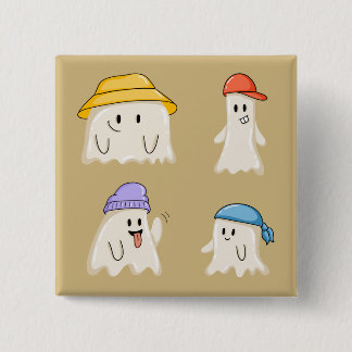 Bóton Quadrado 5.08cm Amigos Fantasmas Usando Chapéus Coloridos