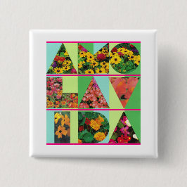 Bóton Quadrado 5.08cm AMO LA VIDA Blue Floral Branco