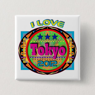 Bóton Quadrado 5.08cm Amo o botão Tóquio Emblem 1 2012