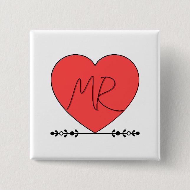 Bóton Quadrado 5.08cm Amor bonito, MR. (Frente)
