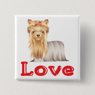 Bóton Quadrado 5.08cm Amor Botão de Cachorro Filhote Yorkshire Terrier P