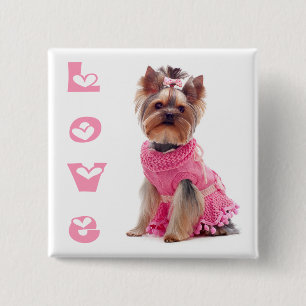 Bóton Quadrado 5.08cm Amor Cachorrinho Yorkshire Terrier Pin / Botão