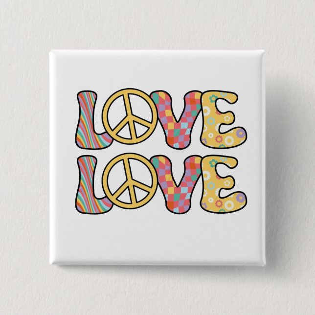 Bóton Quadrado 5.08cm Amor com Hippie retrô (Frente)
