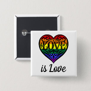 Bóton Quadrado 5.08cm Amor é Amor Coração Arco-Íris LGBTQ