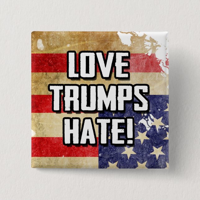 Bóton Quadrado 5.08cm Amor Trumps Hate (Frente)