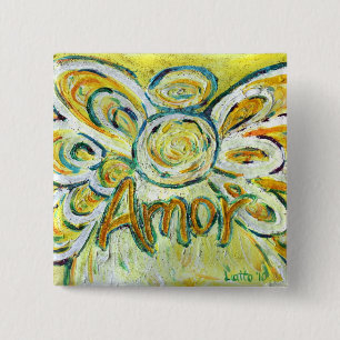 Bóton Quadrado 5.08cm Amor Word Angel Art Pin Botões Pendentes