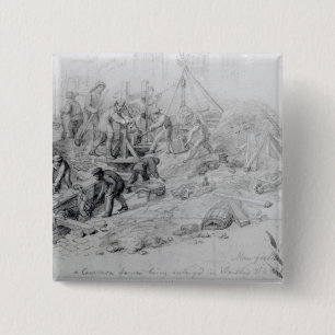 Bóton Quadrado 5.08cm Ampliando os esgotos em Moorfields, Londres, 1841