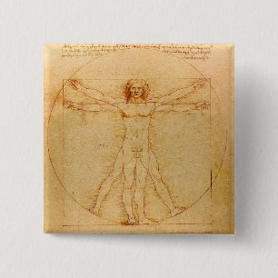 Bóton Quadrado 5.08cm Anatomia humana, Homem vitruviano por Leonardo da 