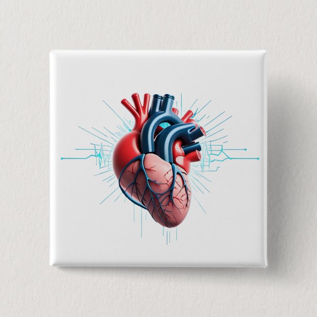 Bóton Quadrado 5.08cm Anatomical Heart – Artistic Medical Illustration  (Frente)