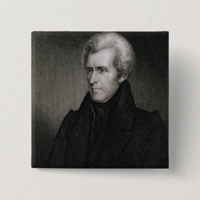 Bóton Quadrado 5.08cm Andrew Jackson (gravura) (Frente)