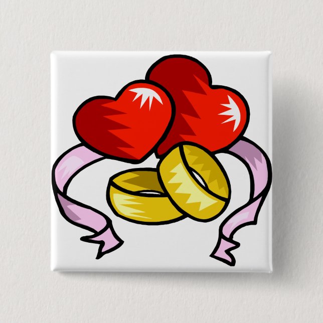 Bóton Quadrado 5.08cm Anéis De Casamento Sob Coração (Frente)