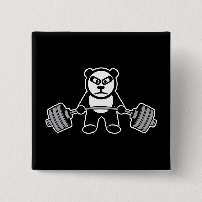 Bóton Quadrado 5.08cm Animação do Urso Panda Levantado - Esboço (Frente)