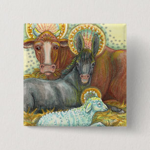 BÓTON QUADRADO 5.08CM ANIMAIS DE NATIVIDADE ESTÁVEIS, OX, DONKEY E OVIN