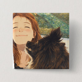 Bóton Quadrado 5.08cm Anime Playful Puppy Square Button