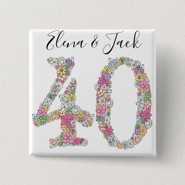 Bóton Quadrado 5.08cm Aniversário 40 Número 40 Brooch (Frente)