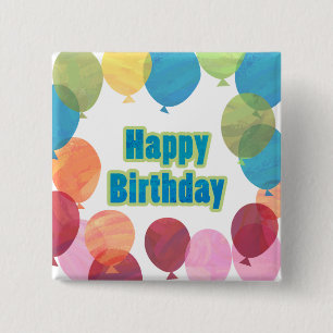 Bóton Quadrado 5.08cm Aniversário Colorido do Balão