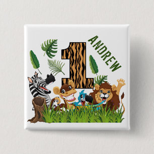 Bóton Quadrado 5.08cm Aniversário da Selva Selvagem de Um primeiro anive