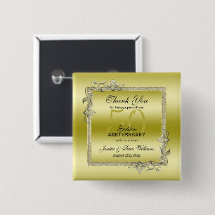 Bóton Quadrado 5.08cm Aniversário de Casamento do Ouro Dourado Gem & Gl