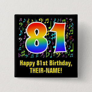 Bóton Quadrado 5.08cm Aniversário do 81rua: Símbolos Musicais Colorido