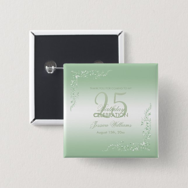 Bóton Quadrado 5.08cm Aniversário do Elegante Emerald Decoration 25 (Frente & Verso)