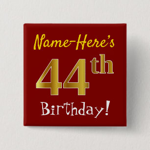 Bóton Quadrado 5.08cm Aniversário Dourado Vermelho, Faux, Com Nome Pers