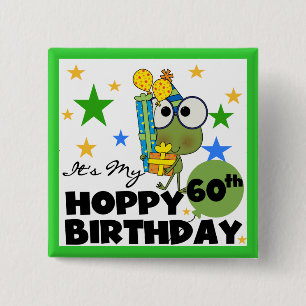 Bóton Quadrado 5.08cm Aniversário Hoppy de Froggie 60th