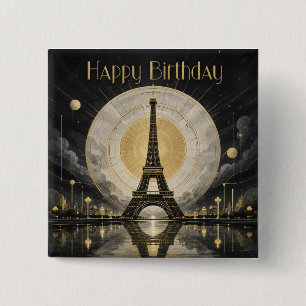 Bóton Quadrado 5.08cm Aniversário Paris Torre Eiffel Dourado Deco