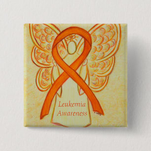 Bóton Quadrado 5.08cm Anjo Alaranjado Sensibilização Fita Pinças de Arte