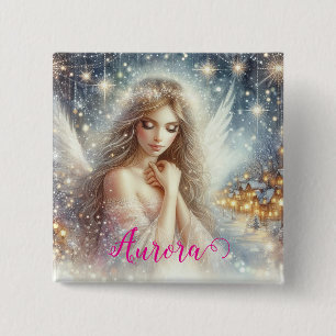 Bóton Quadrado 5.08cm Anjo de Neve Etéreo de Aquarela Festiva Feminina