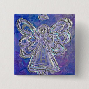 Bóton Quadrado 5.08cm Anjo Guardião Roxo Botão Personalizado de Férias