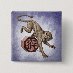 Bóton Quadrado 5.08cm Ano da arte chinesa do zodíaco do macaco