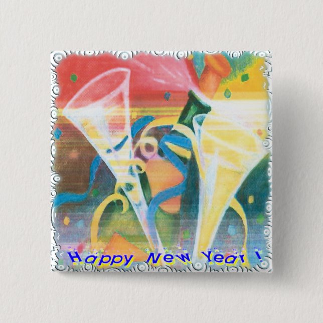 Bóton Quadrado 5.08cm Ano novo pintado (Frente)