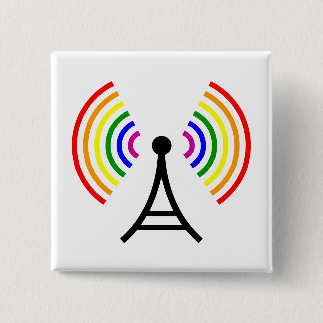Bóton Quadrado 5.08cm Antena alegre do sinal do arco-íris de Wifi (Frente)
