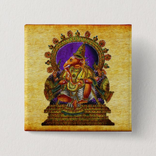 Bóton Quadrado 5.08cm Antiguidade de Ganesha Deva (Frente)