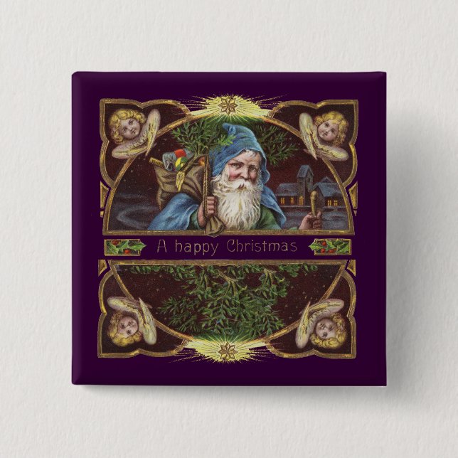 Bóton Quadrado 5.08cm Antiguidade de Natal dos Papais noeis Vitorianos A (Frente)