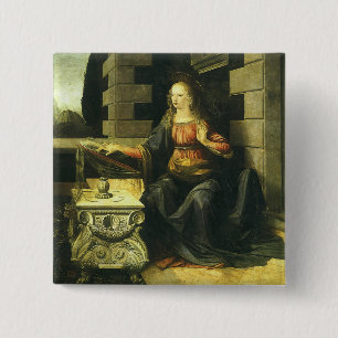 Bóton Quadrado 5.08cm Anunciação de Leonardo da Vinci