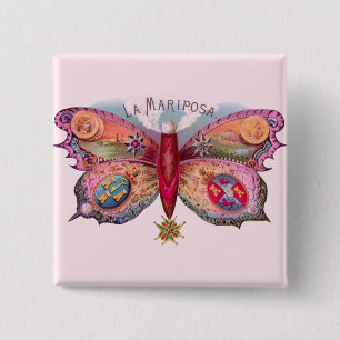 Bóton Quadrado 5.08cm Anúncio de pintura antiga de borboleta de charuto