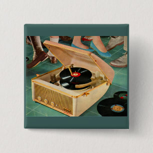 Bóton Quadrado 5.08cm Anúncio do reprodutor de discos portáteis dos anos