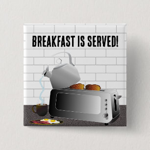Bóton Quadrado 5.08cm Aparelhos De Cozinha Engraçados Com Café Da Manh
