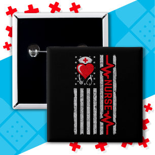 Bóton Quadrado 5.08cm Apreciação da Enfermeira Hero Flag Americana