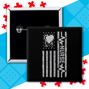 Bóton Quadrado 5.08cm Apreciação da Enfermeira Hero Heart da bandeira am