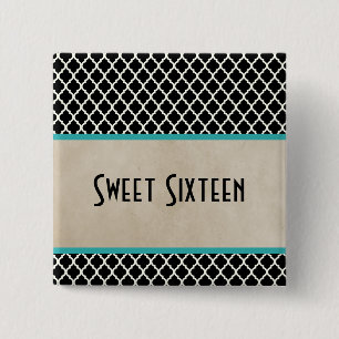Bóton Quadrado 5.08cm Aqua Chic Quatrefoil Sweet 16 Button