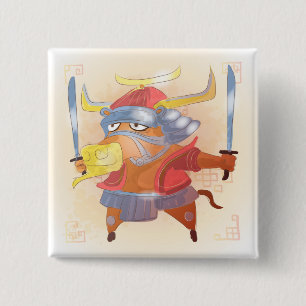 Bóton Quadrado 5.08cm Aquarela Ano do Boi, Samurai