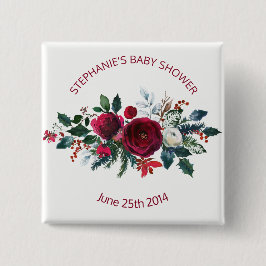 Bóton Quadrado 5.08cm Aquarela Chá de fraldas das Flores de Borgonha de