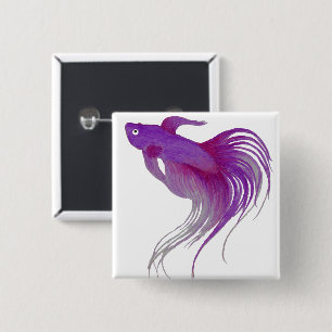 Bóton Quadrado 5.08cm Aquarelas Profundamente Roxo Betta Fish