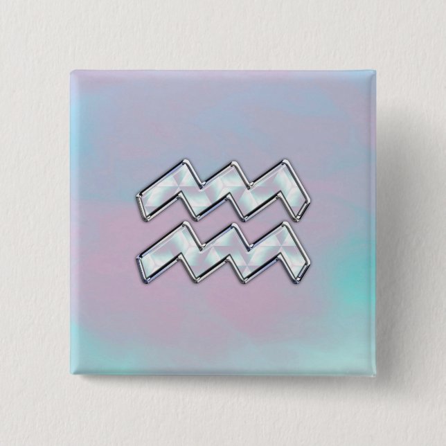 Bóton Quadrado 5.08cm Aquarius Zodiac sobre a Mãe do Estilo Pérola (Frente)