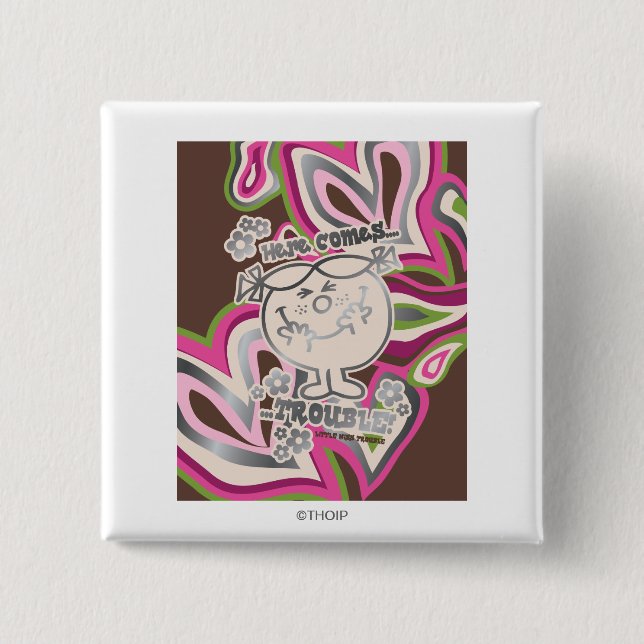 Bóton Quadrado 5.08cm Aqui Vem Problema | Neon Background (Frente)